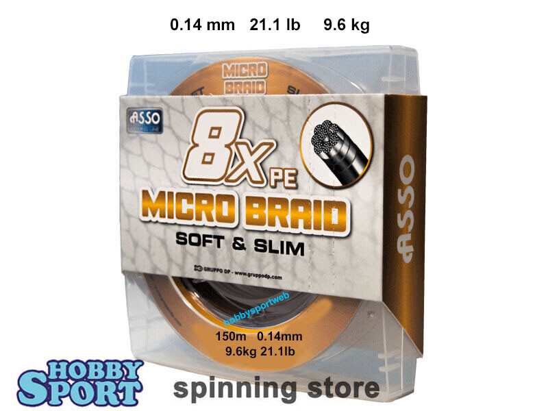FILO TRECCIATO 8X PE BROWN 150 MT DIAM. 0,14 MM ASSO MICRO BRAID PER SPINNING