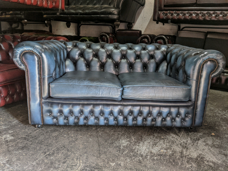 Antique Blue Chesterfield 2 Seater Sofa Saxon Leather in Barwell