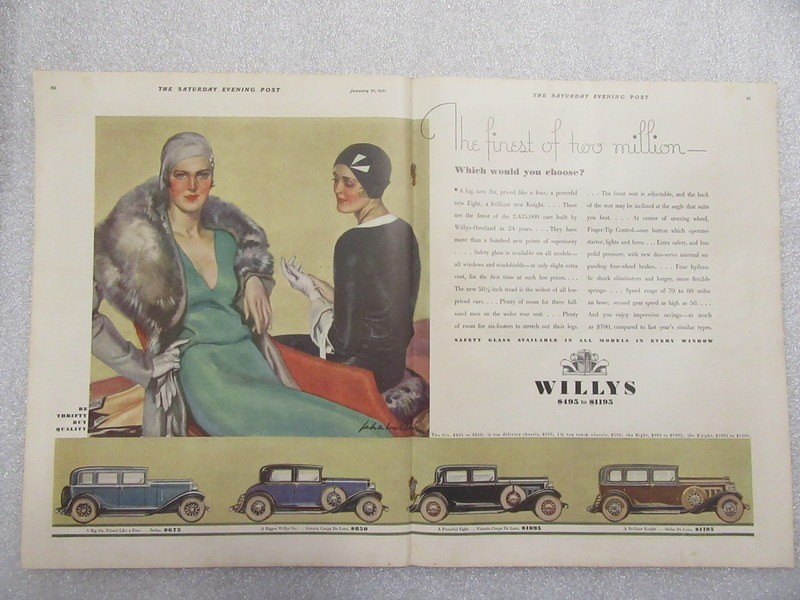 1931 Willys The Finest of Two Million 2-Page Centerfold Print Ad