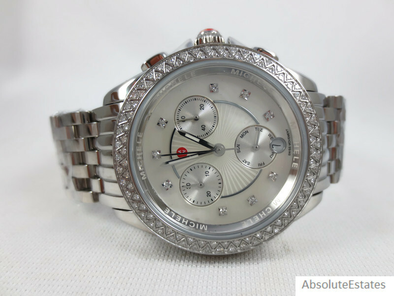 Pre-owned Michele Belmore Chronograph Diamond Silver Ladies Watch Mww29b000018