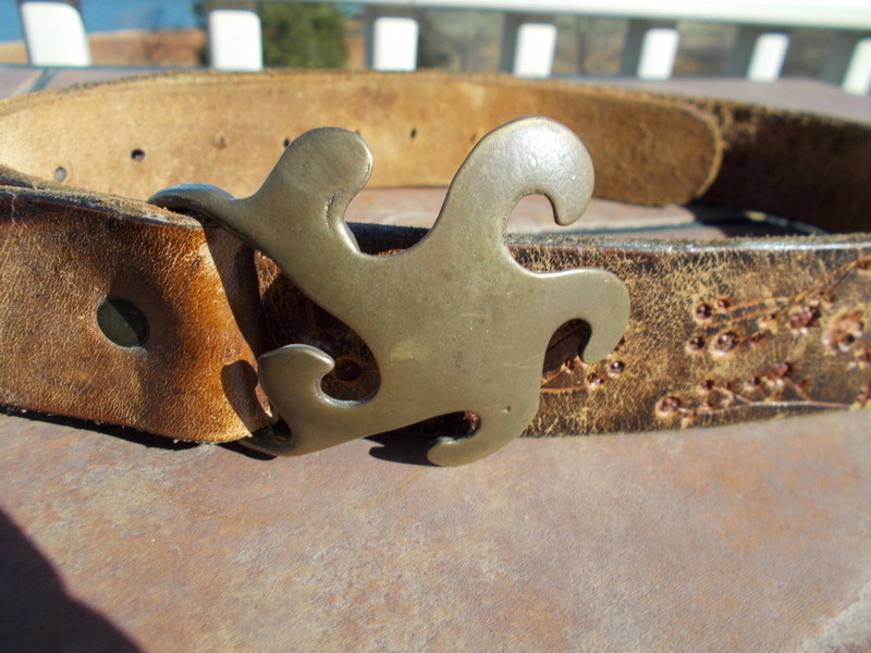 Vintage Hippie Tooled Belt with Brass Buckel