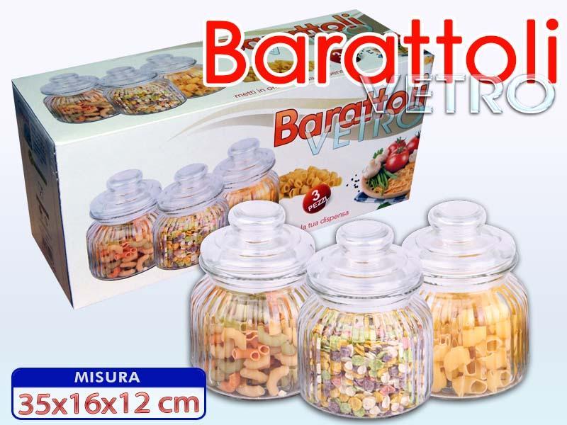 Set 3 Tris Barattoli Con Coperchio In Vetro 15x11cm Cucina Pasta Biscotti moc