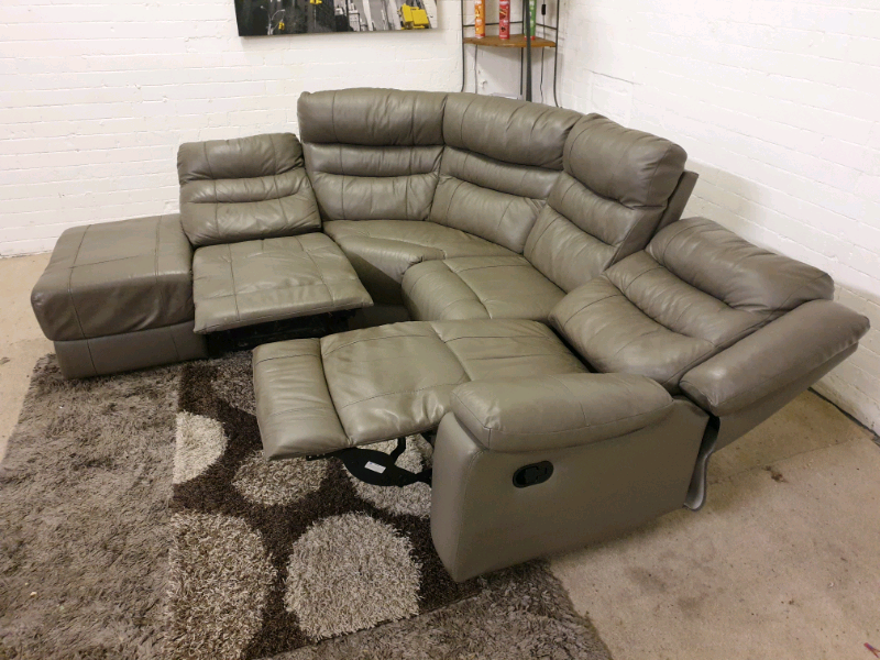 DFS - Grey Italian Leather L-Shape Corner Sofa With Recliner Seats | in Salford, Manchester 