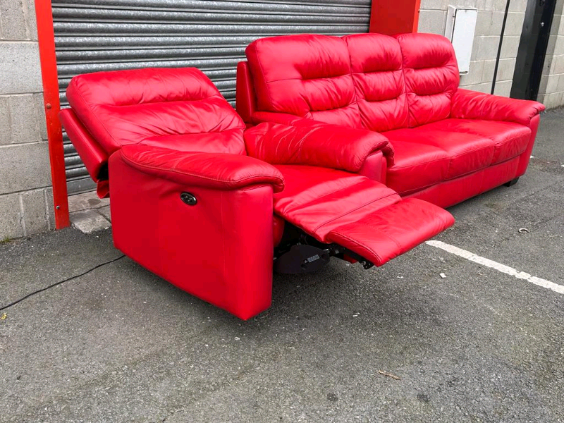 Red Leather 3 Seater Sofa and ELECTRIC RECLINER CHAIR in Dunmurry