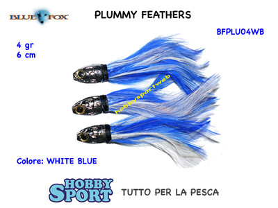 PLUMMY FEATHERS 3 TESTINE PIOMBATE TRAINA 4 gr  COL. BIANCO BLU BFPLU04WB  6 CM