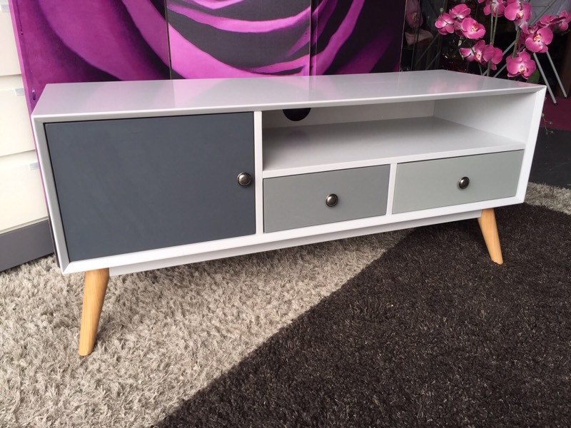 New TV Unit Modern Retro Grey and White TV in Stockport