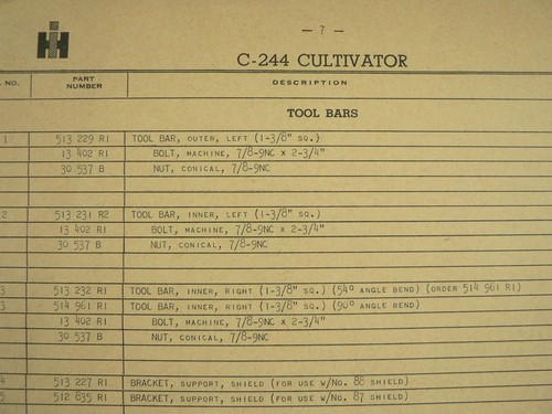 McCormick Parts Catalog International FCI-2 Implements Farmall Super-C Tractors
