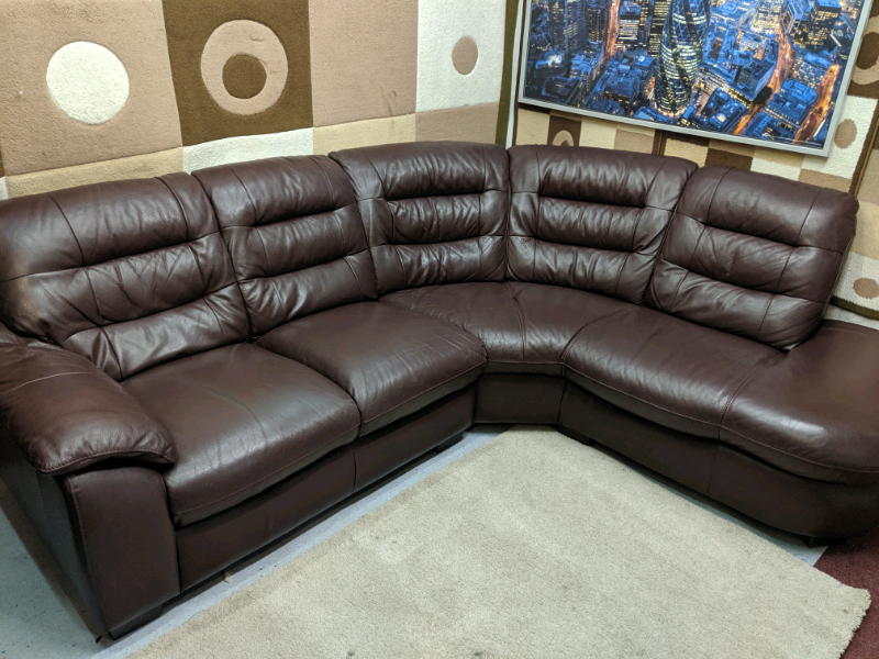 brown leather right handed corner sofa excellent condition in Barking