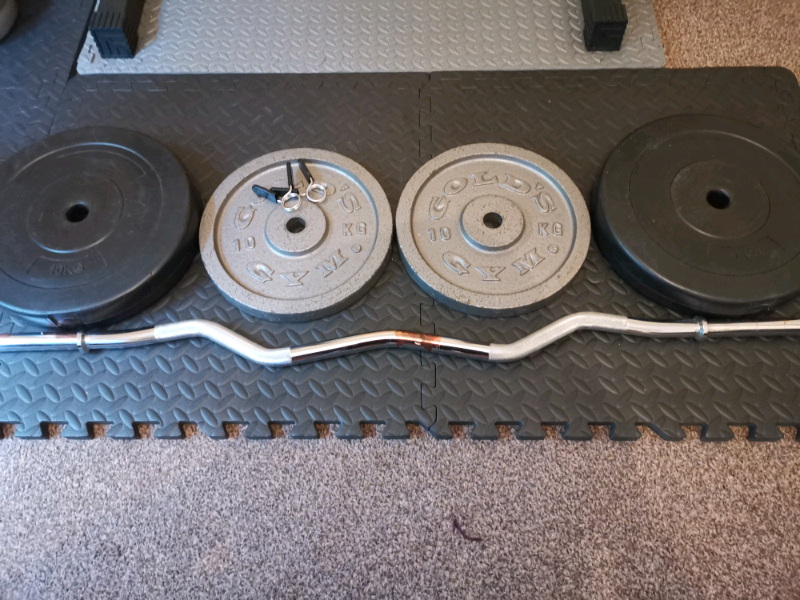 Chrome heavy EZ/curl bar with 40kg weights in Grangetown, Cardiff