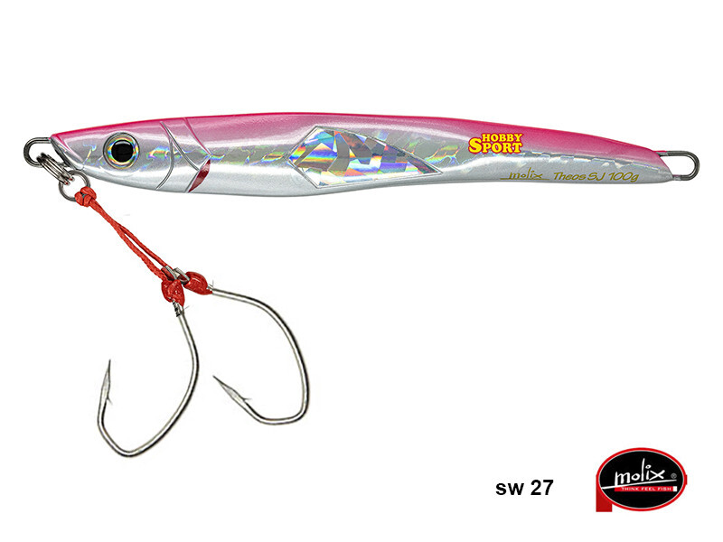MOLIX THEOS SHORE JIGGING 100 GR COL SW 27 CRAZY PINK  2 ASSIST HOOK PESCA MARE