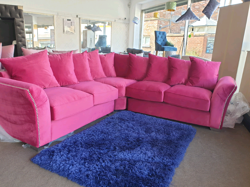 NEW Hot Pink Velvet 9ft by 9ft Corner Sofa DELIVERY AVAILABLE in