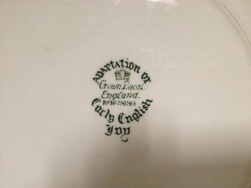 Crown Ducal EARLY ENGLISH IVY GREEN Sugar Bowl Creamer and Large Plate