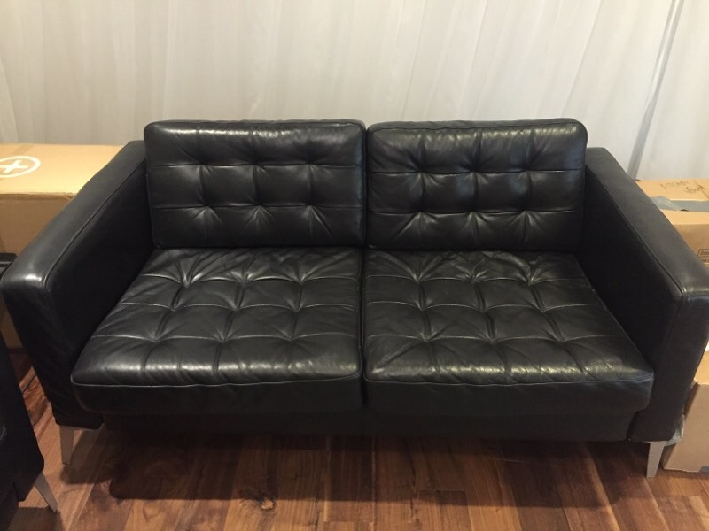 IKEA LANDSKRONA , Black Leather Twoseat sofa and Armchair in