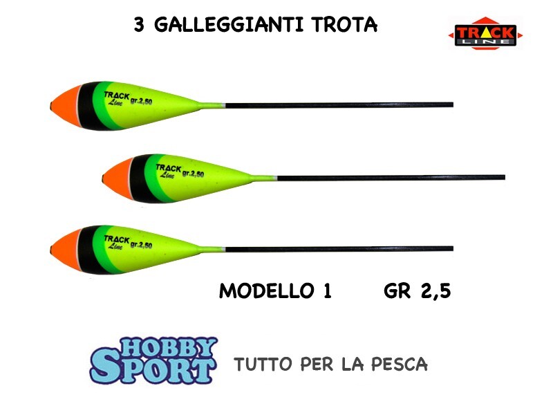 GALLEGGIANTI TROTA TRACK MODELLO 1 PESO 2,5 GR FORO PASSANTE CONF 3 PZ