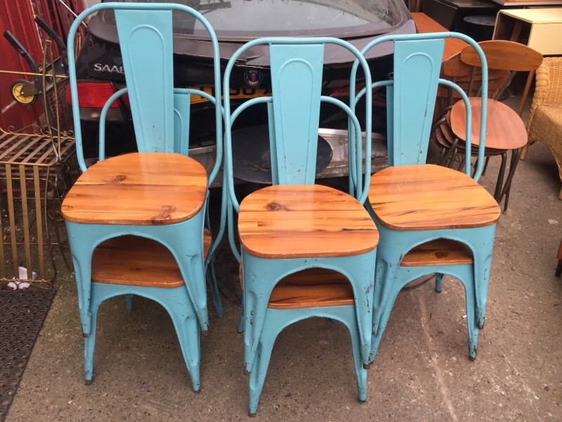 Vintage retro wooden industrial metal turquoise seats ...