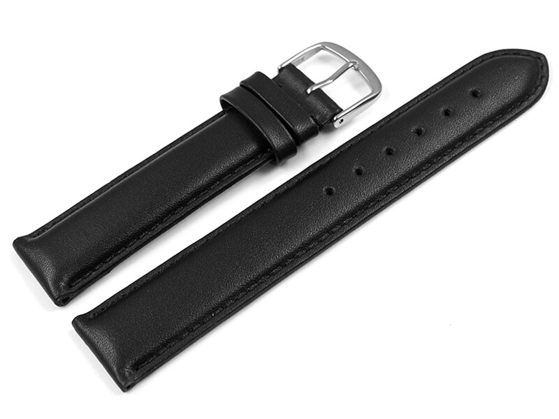 Bracelet De Montre Noir Cuir Lisse De Veau 13mm 15mm 17mm 19mm 21mm 23mm