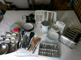 Assorted home appliances and dishes etc
