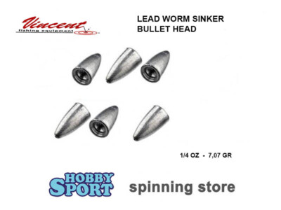 BULLET HEAD 7,07 GR LEAD WORM SINKER  1/4 OZ  IN PIOMBO SPINNING RAPTOR VINCENT