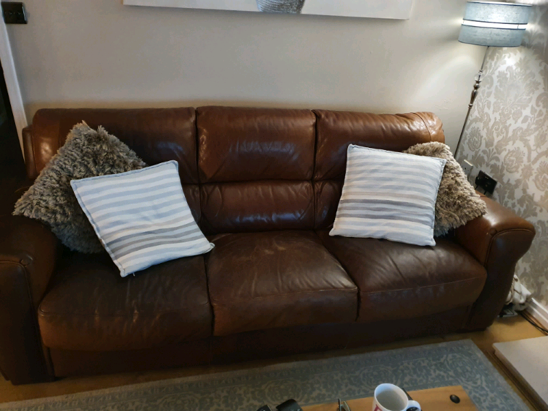 2&3 Seater brown leather sofas. in Warrington, Cheshire Gumtree