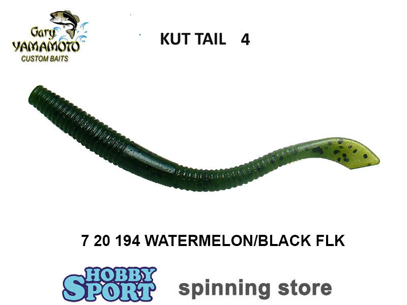 GARY YAMAMOTO 4" KUT TAIL WORM 7-20-194 WATERMELON BLK FLAKE 20 PZ SPINNING BASS