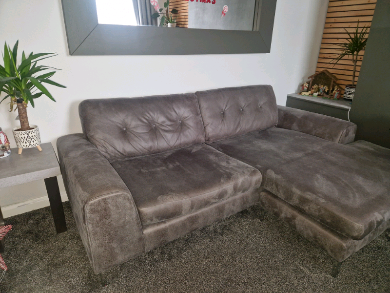 Sofology Demure Corner Sofa Chaise Brushed Leather Grey in