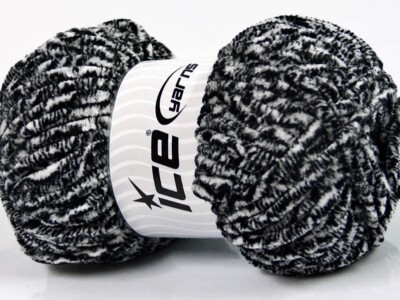 Ice CHENILLE SAFARI Yarn #53101 BLACK & WHITE Super Soft & Bulky 100 Grams