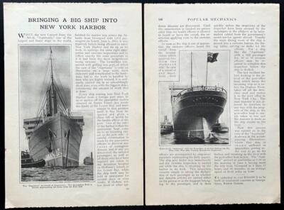 Aquitania 1914 maiden Voyage vintage pictorial  Bringing a Big Ship Into Harbor 