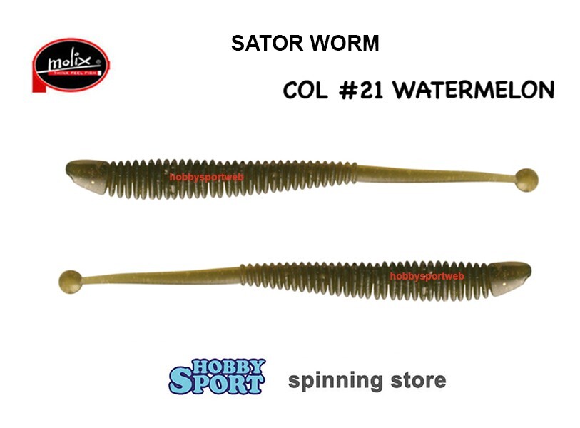 MOLIX SATOR WORM 2,5" COL. 21  WATERMELON SPINNING ROCK FISHING BLACK BASS 15 PZ