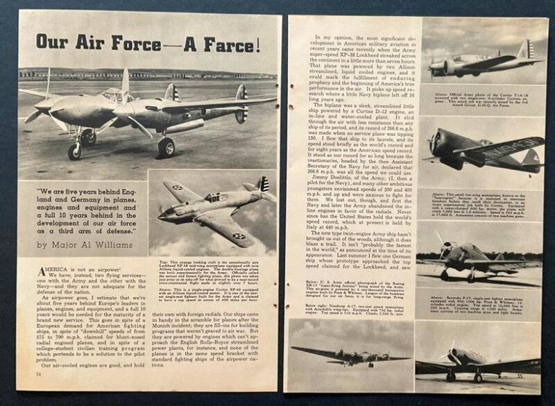"Our Air Force - A Farce" by Al Williams 1939 pictorial Lockheed-Curtiss-Martin+