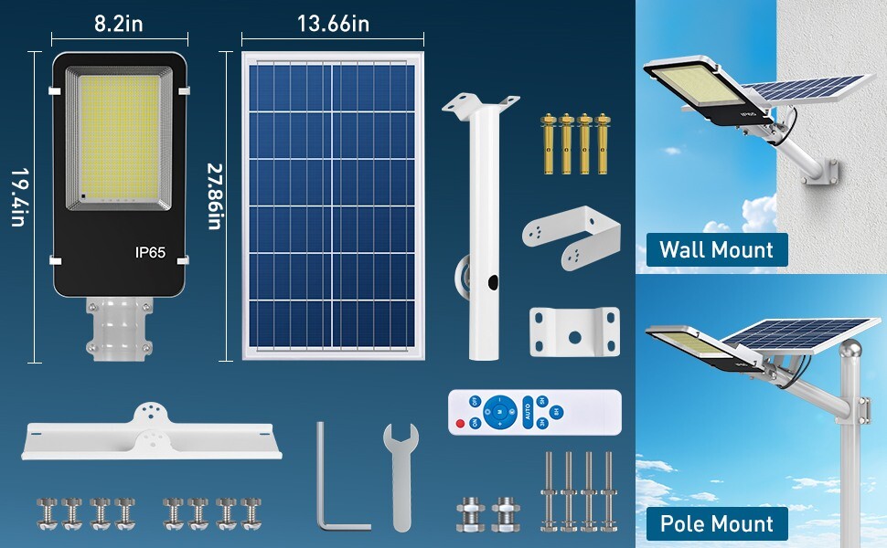 PFCTART 8000W Commercial Solar Street Lights Outdoor Dusk to Dawn Super Bright