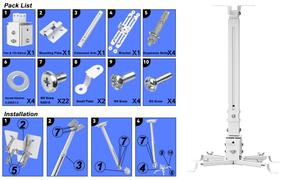 3in1 Universal 360° Swivel Tilt Projector Mount Ceiling Wall Holder Bracket 13kg