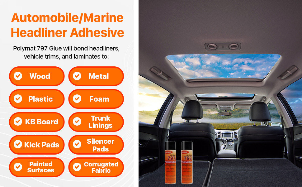 QTY6 Polymat 797 High-Temp Spray Glue Adhesive Can BONDS FABRIC TO PLASTIC