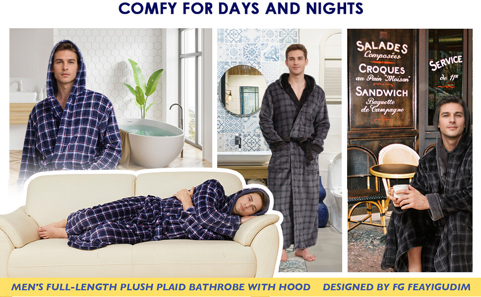 Full Length Fleece Bathrobe with Hood - Side View