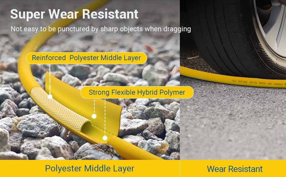 DEWENWILS 3/8 Inch x 50FT Air Hose 300 PSI Heavy Duty Air Compressor Hose Yellow