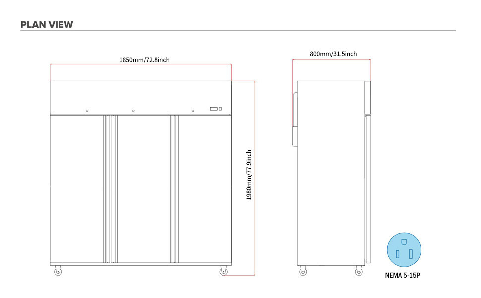 WESTLAKE 3 door 72" Commercial Refrigerator Freezer Combo, Stainless Steel