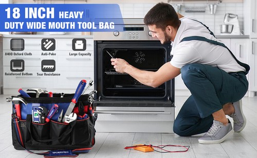 WORKPRO 18"Tool Bag Tool Tote Waterproof with Base and Adjustable Shoulder Strap