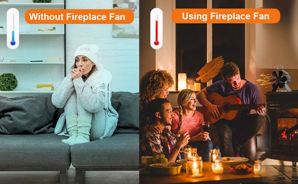 Wood Stove Fan 4 Blade Fireplace Fan for Heat Powered Stove  Fan  (Non Electric)