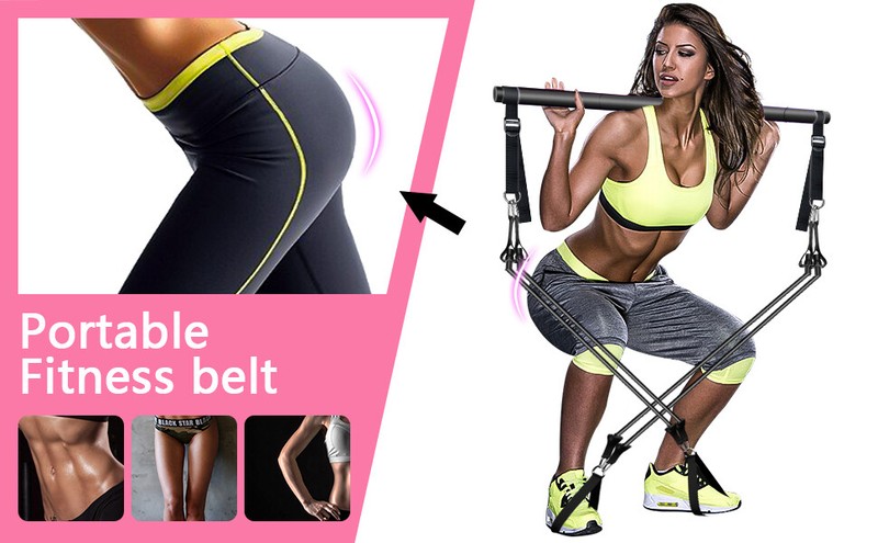 3-Section Full Body Workout Bar Kit with 4 Stackable Resistance Bands (40/50 LBS