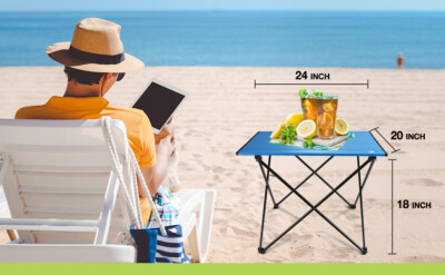 VILLEY  19''/24'' Folding Beach Table Portable Camping Side Table Aluminum w/Bag