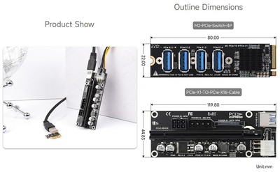 Waveshare PCIe X1 to PCIe X16 Expander Using With M.2 to PCIe 4-Ch Expander