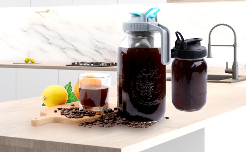64oz Cold Brew Mason Jar Coffee Maker - Wide Mouth Cold Brew Pitcher with Filter