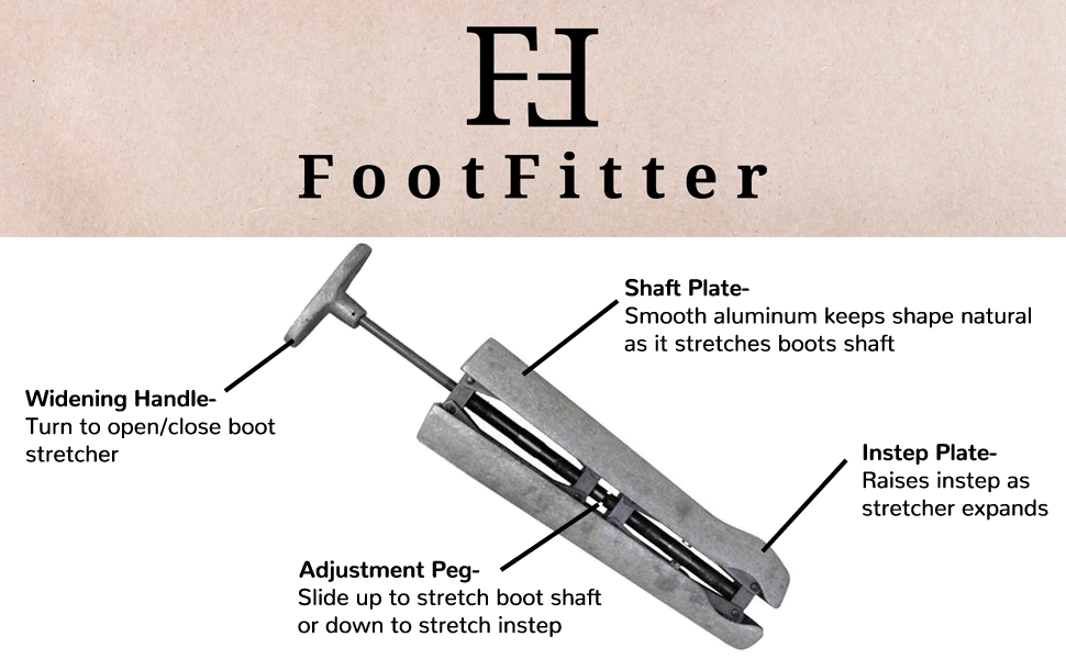 FootFitter Cast Aluminum Combination Boot Stretcher for Instep and Shaft Only
