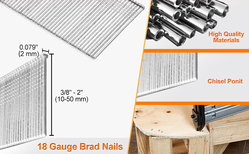 meite 18 Gauge  Brad Nails 1/2 to 2 Inch For Upholstery Trims Mold Woodwork 5000