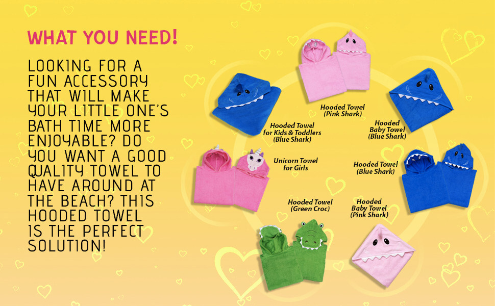Premium Cute Pink Shark Poncho for Toddler Hooded Towel for Boy Girl Bath Beach
