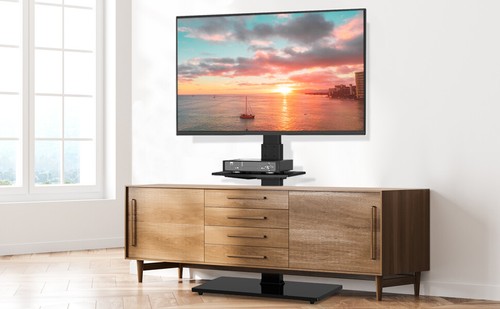 W/swivel Mount For 35-75 Inches Screen Tvs Tempered Glass Ba