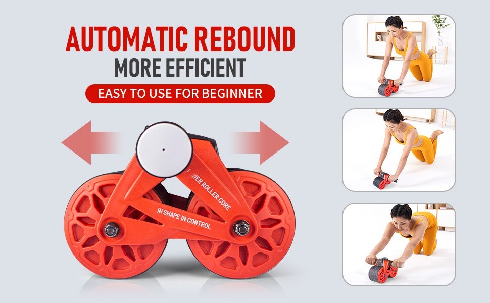 Wheel Roller Automatic Rebound with Knee Pad Mat,Core Muscle Ab Trainer with Int