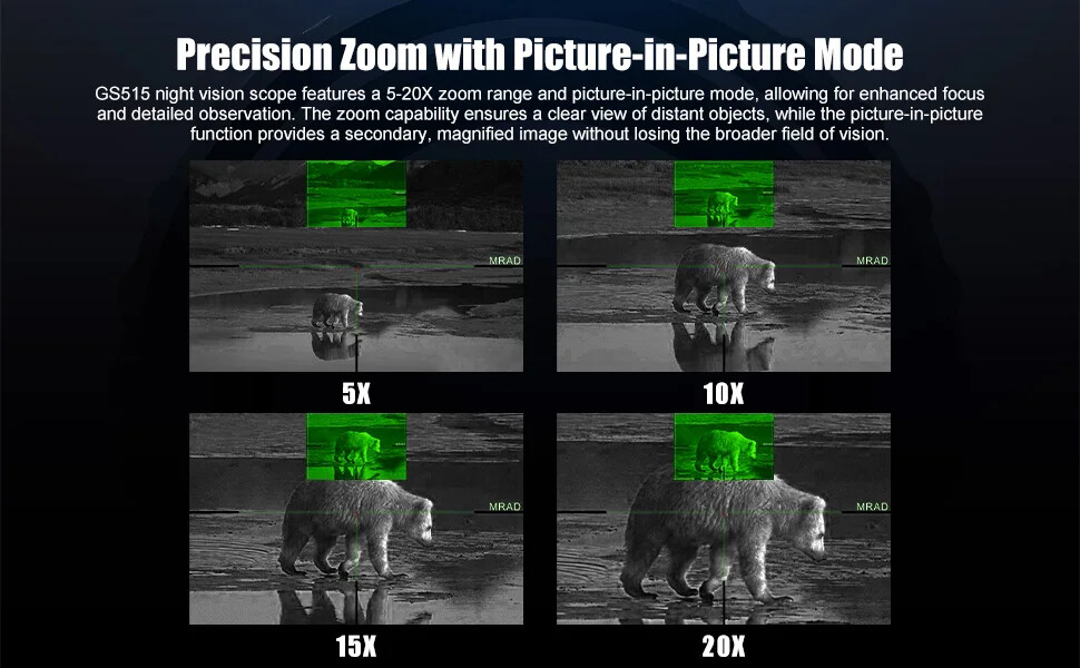 2560x1920P Digital Night Vision Rifle Scope 5-20X Hunting Monocular W/ Crosshair