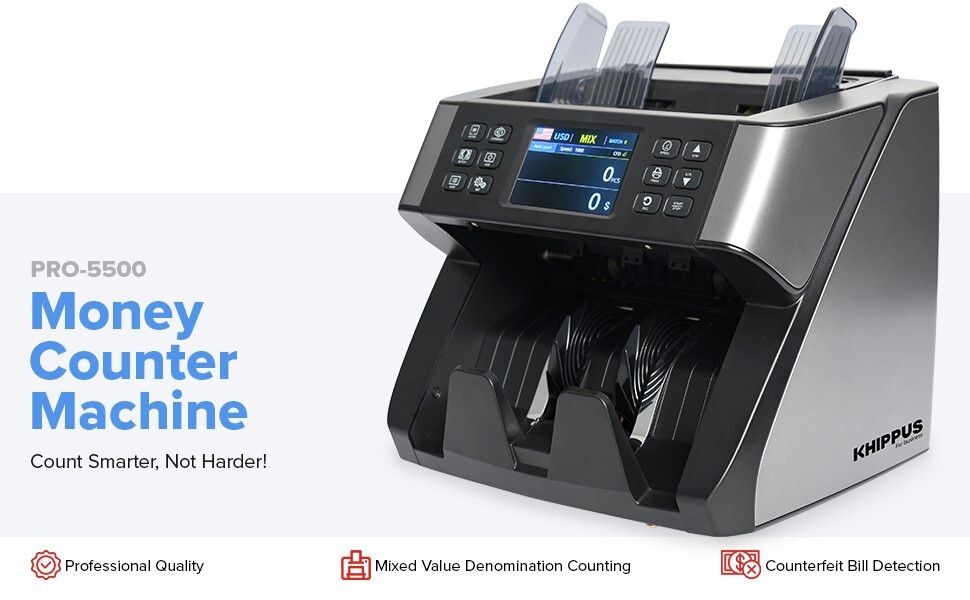 Money Bill Counter Machine Mixed Value Denomination Counting KHIPPUS Pro5500