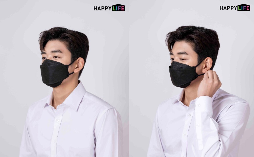 (Pack of 24) Happy Life, Good Day kf94 Black face mask Adult Size☆Made in Korea☆