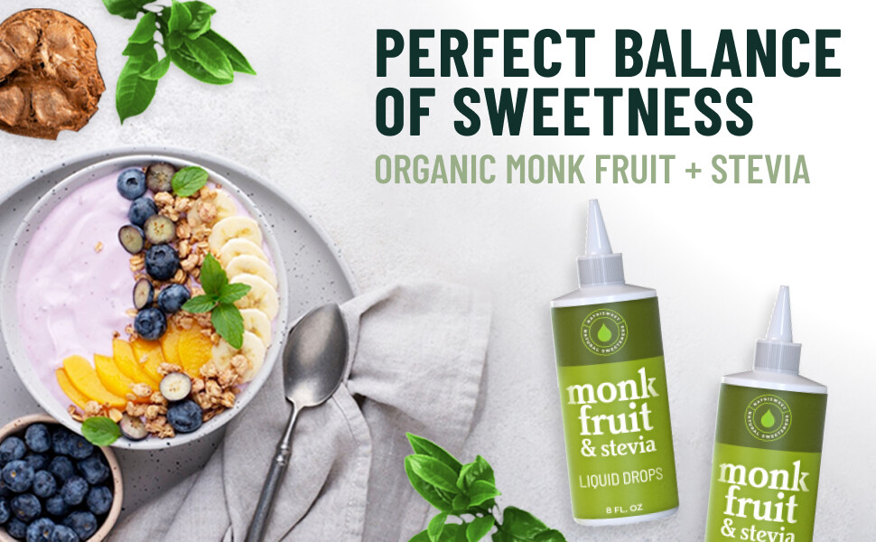 NatriSweet Monk Fruit & Stevia Liquid Drops 8 fl oz, Zero Calorie Sweetener
